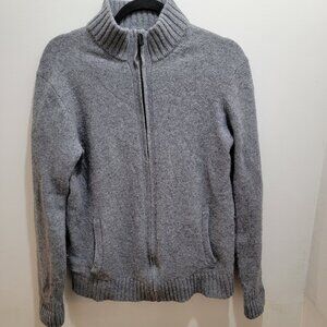 Black Brown 1826 Melange Grey Lambswool Fine Knit Zip Sweater Cardigan M Used